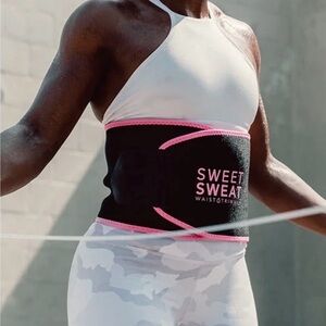 Sweet Sweat Waist Trimmer Belt Black and Pink MEDIUM